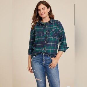 New Maurice’s cabin plaid boyfriend tunic flannel shirt women’s Large 12 14